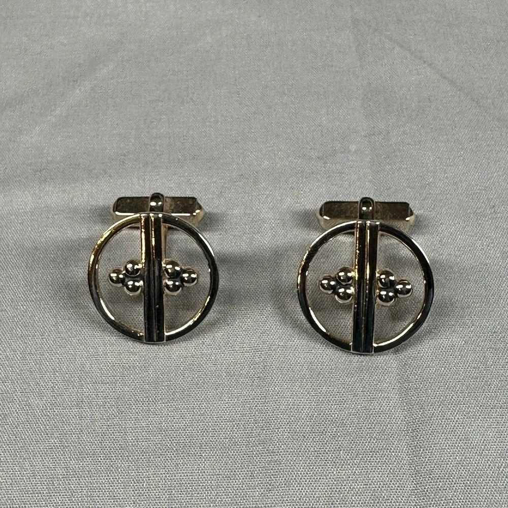 Vintage Swank Gold Tone Cufflinks Modernist Circle Bar‎ Design Mens Jewelry